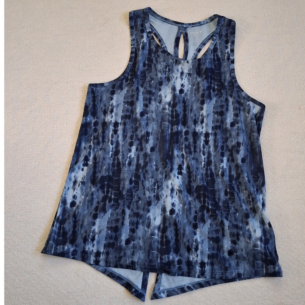 old navy breathe on navy tie dye tank top medium yoga athleisure abstract gym